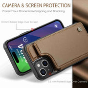 For iPhone 15 CaseMe C22 Card Slots Holder RFID Anti-theft Phone Case(Brown)