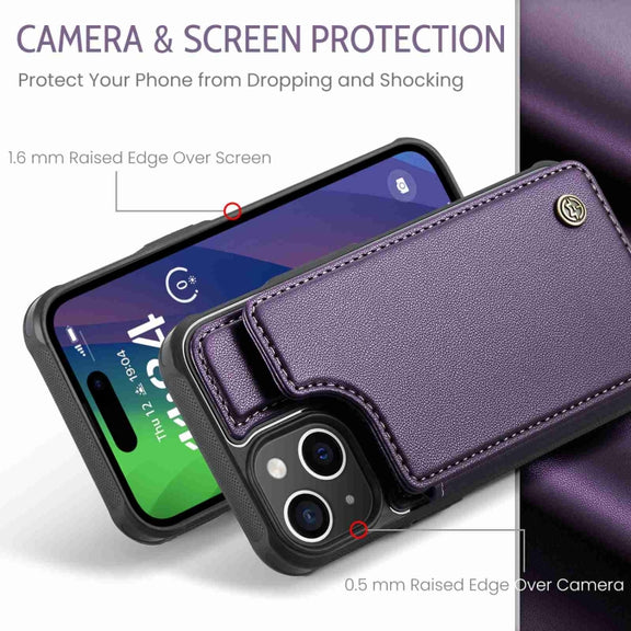 For iPhone 15 CaseMe C22 Card Slots Holder RFID Anti-theft Phone Case(Purple)