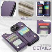 For iPhone 15 CaseMe C22 Card Slots Holder RFID Anti-theft Phone Case(Purple)