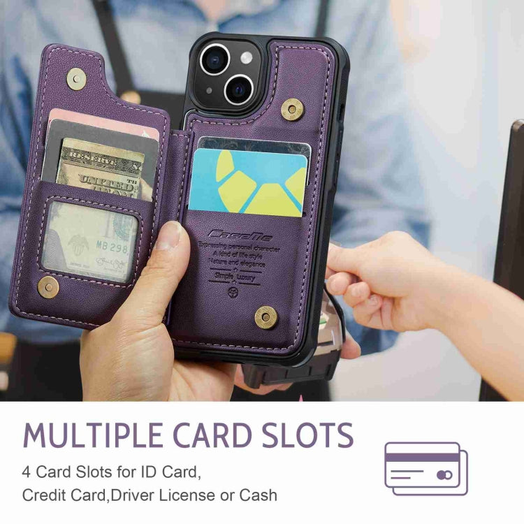 For iPhone 15 CaseMe C22 Card Slots Holder RFID Anti-theft Phone Case(Purple)