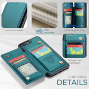 For iPhone 8 Plus / 7 Plus CaseMe C22 Card Slots Holder RFID Anti-theft Phone Case(Blue Green)