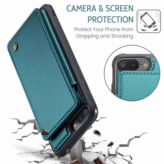For iPhone 8 Plus / 7 Plus CaseMe C22 Card Slots Holder RFID Anti-theft Phone Case(Blue Green)