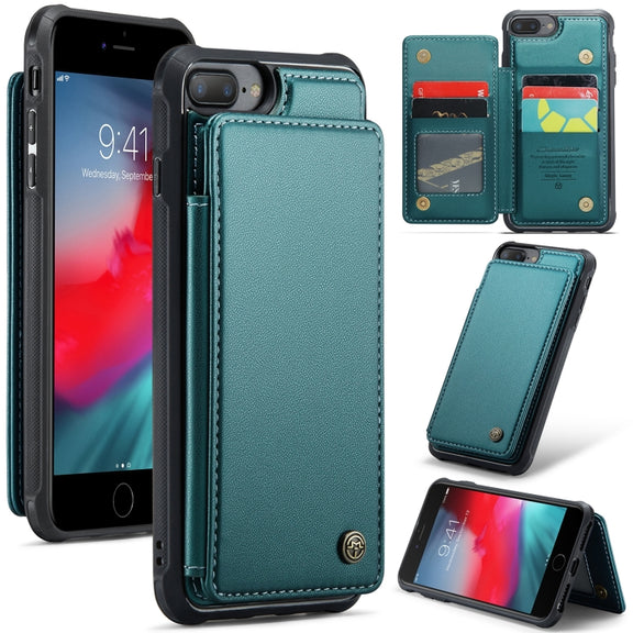 For iPhone 8 Plus / 7 Plus CaseMe C22 Card Slots Holder RFID Anti-theft Phone Case(Blue Green)
