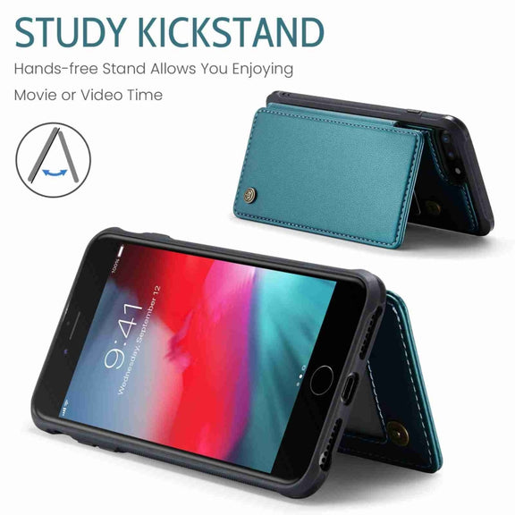 For iPhone 8 Plus / 7 Plus CaseMe C22 Card Slots Holder RFID Anti-theft Phone Case(Blue Green)