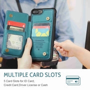 For iPhone 8 Plus / 7 Plus CaseMe C22 Card Slots Holder RFID Anti-theft Phone Case(Blue Green)