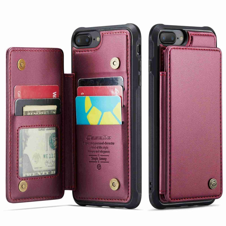 For iPhone 8 Plus / 7 Plus CaseMe C22 Card Slots Holder RFID Anti-theft Phone Case(Wine Red)
