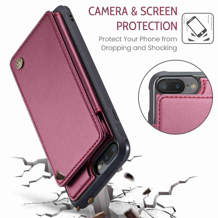 For iPhone 8 Plus / 7 Plus CaseMe C22 Card Slots Holder RFID Anti-theft Phone Case(Wine Red)