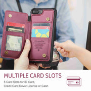 For iPhone 8 Plus / 7 Plus CaseMe C22 Card Slots Holder RFID Anti-theft Phone Case(Wine Red)