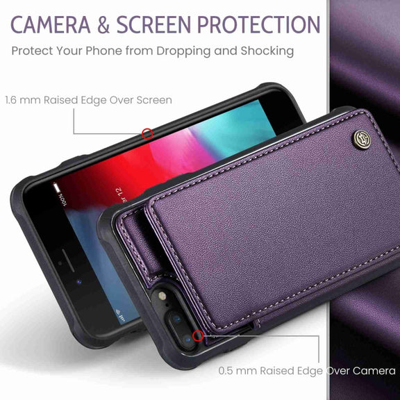 For iPhone 8 Plus / 7 Plus CaseMe C22 Card Slots Holder RFID Anti-theft Phone Case(Purple)