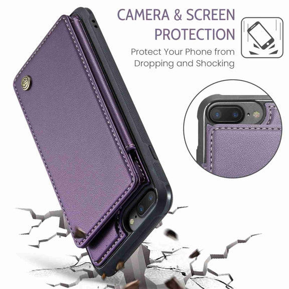 For iPhone 8 Plus / 7 Plus CaseMe C22 Card Slots Holder RFID Anti-theft Phone Case(Purple)