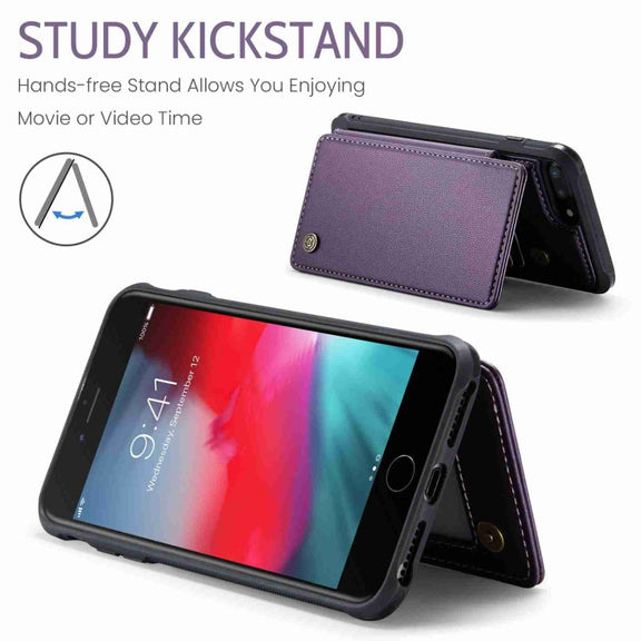 For iPhone 8 Plus / 7 Plus CaseMe C22 Card Slots Holder RFID Anti-theft Phone Case(Purple)
