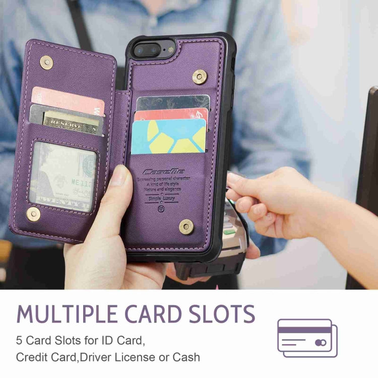 For iPhone 8 Plus / 7 Plus CaseMe C22 Card Slots Holder RFID Anti-theft Phone Case(Purple)