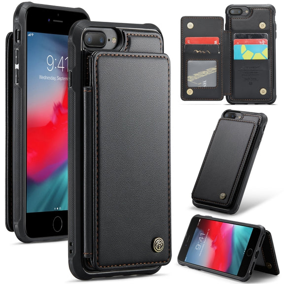 For iPhone 8 Plus / 7 Plus CaseMe C22 Card Slots Holder RFID Anti-theft Phone Case(Black)