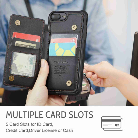 For iPhone 8 Plus / 7 Plus CaseMe C22 Card Slots Holder RFID Anti-theft Phone Case(Black)
