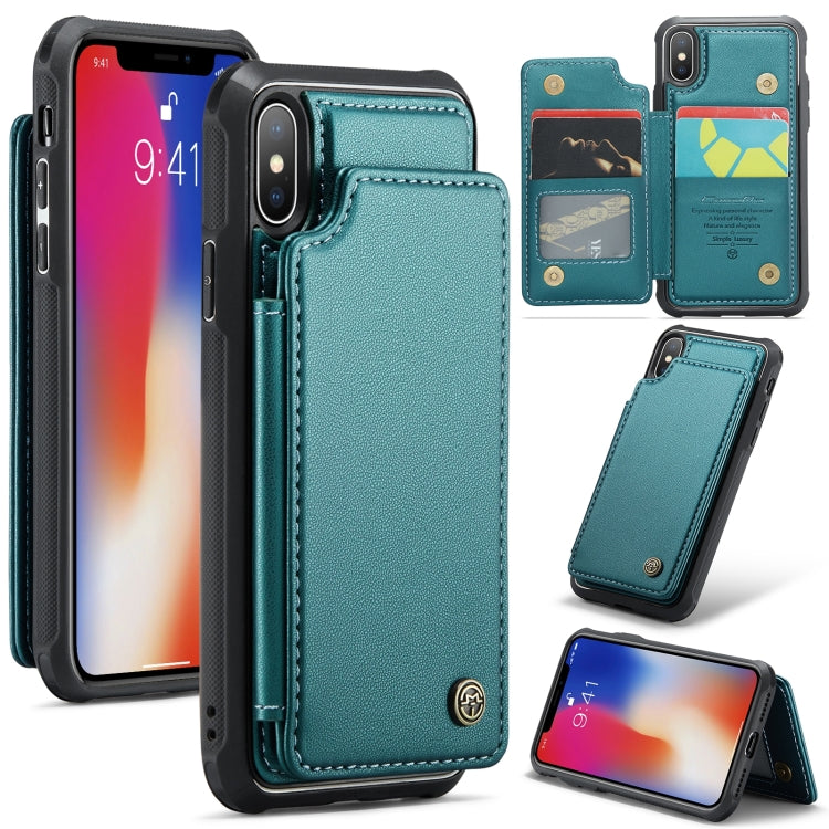 For iPhone XS / X CaseMe C22 Card Slots Holder RFID Anti-theft Phone Case(Blue Green)