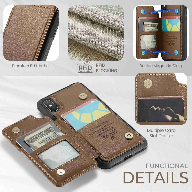 For iPhone XS / X CaseMe C22 Card Slots Holder RFID Anti-theft Phone Case(Brown)