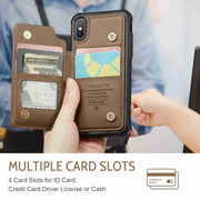 For iPhone XS / X CaseMe C22 Card Slots Holder RFID Anti-theft Phone Case(Brown)