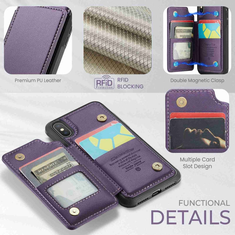 For iPhone XS / X CaseMe C22 Card Slots Holder RFID Anti-theft Phone Case(Purple)