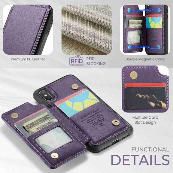 For iPhone XS / X CaseMe C22 Card Slots Holder RFID Anti-theft Phone Case(Purple)