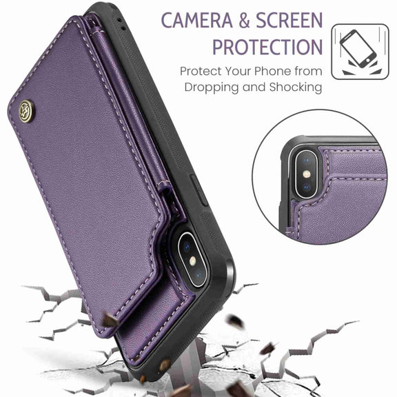 For iPhone XS / X CaseMe C22 Card Slots Holder RFID Anti-theft Phone Case(Purple)