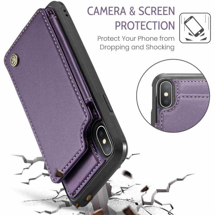 For iPhone XS / X CaseMe C22 Card Slots Holder RFID Anti-theft Phone Case(Purple)
