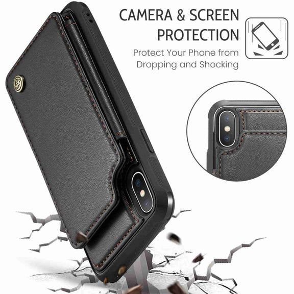 For iPhone XS / X CaseMe C22 Card Slots Holder RFID Anti-theft Phone Case(Black)