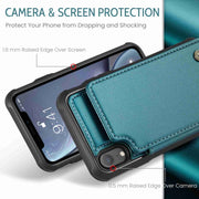 For iPhone XR CaseMe C22 Card Slots Holder RFID Anti-theft Phone Case(Blue Green)
