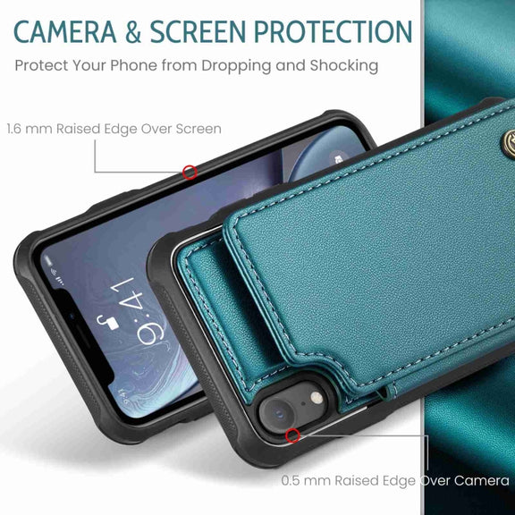 For iPhone XR CaseMe C22 Card Slots Holder RFID Anti-theft Phone Case(Blue Green)