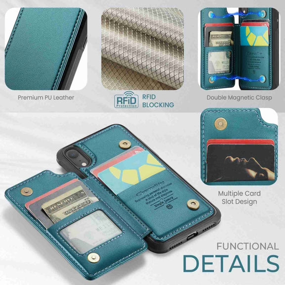 For iPhone XR CaseMe C22 Card Slots Holder RFID Anti-theft Phone Case(Blue Green)