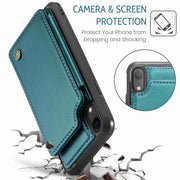For iPhone XR CaseMe C22 Card Slots Holder RFID Anti-theft Phone Case(Blue Green)
