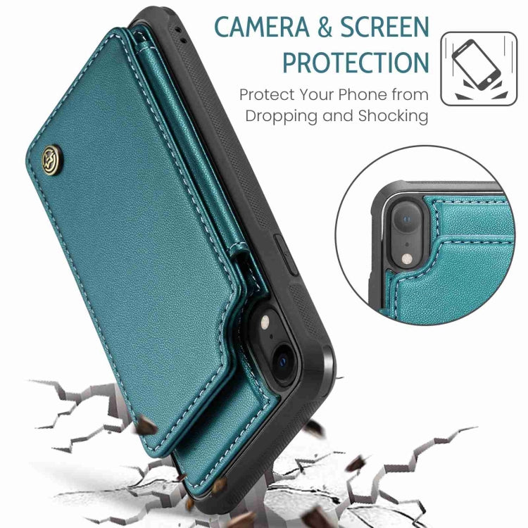 For iPhone XR CaseMe C22 Card Slots Holder RFID Anti-theft Phone Case(Blue Green)