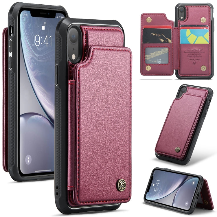 For iPhone XR CaseMe C22 Card Slots Holder RFID Anti-theft Phone Case(Wine Red)