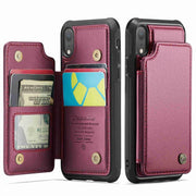 For iPhone XR CaseMe C22 Card Slots Holder RFID Anti-theft Phone Case(Wine Red)