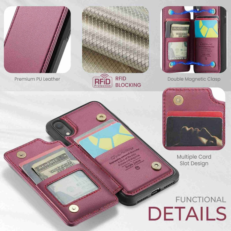 For iPhone XR CaseMe C22 Card Slots Holder RFID Anti-theft Phone Case(Wine Red)
