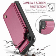 For iPhone XR CaseMe C22 Card Slots Holder RFID Anti-theft Phone Case(Wine Red)