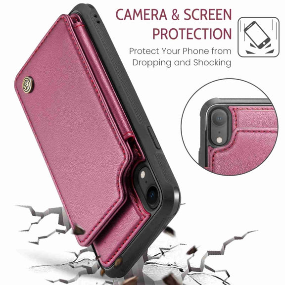 For iPhone XR CaseMe C22 Card Slots Holder RFID Anti-theft Phone Case(Wine Red)