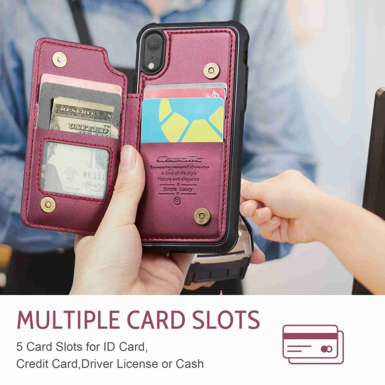 For iPhone XR CaseMe C22 Card Slots Holder RFID Anti-theft Phone Case(Wine Red)