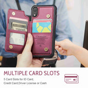 For iPhone XR CaseMe C22 Card Slots Holder RFID Anti-theft Phone Case(Wine Red)