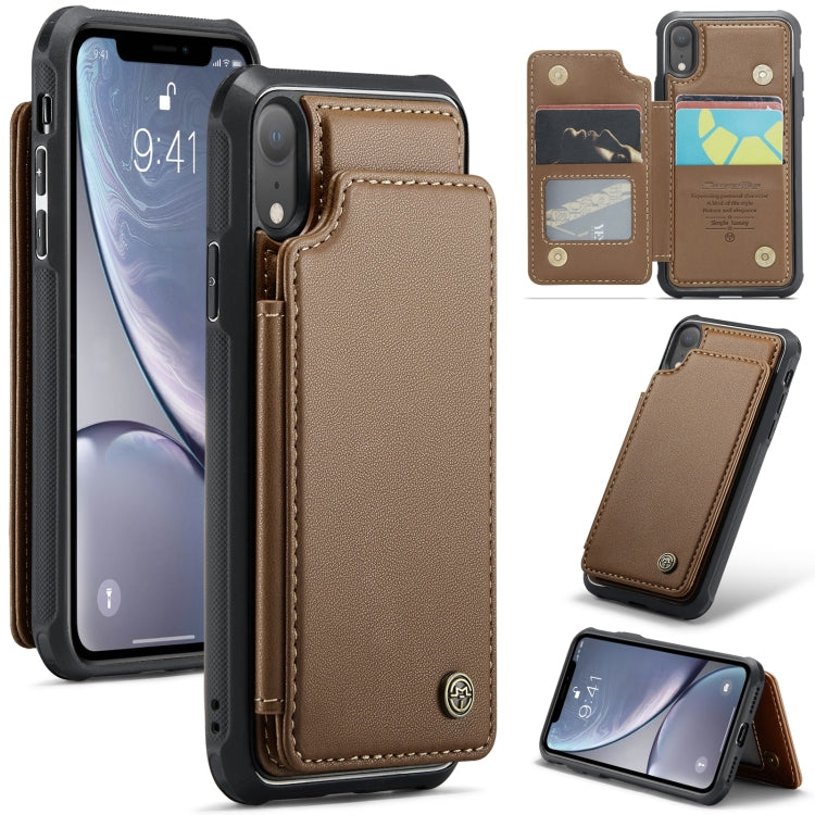 For iPhone XR CaseMe C22 Card Slots Holder RFID Anti-theft Phone Case(Brown)