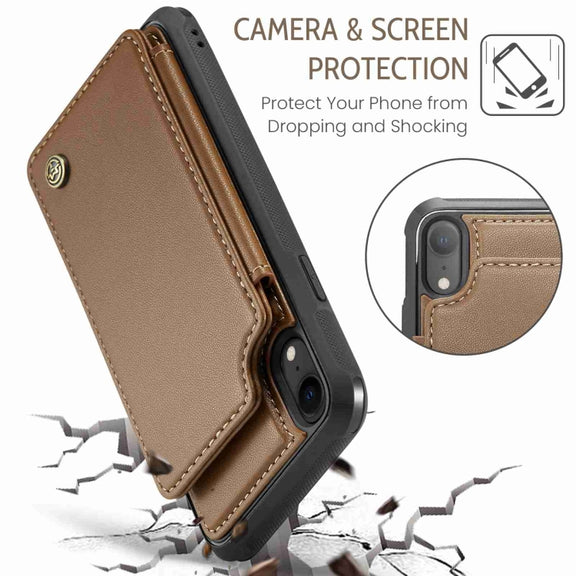 For iPhone XR CaseMe C22 Card Slots Holder RFID Anti-theft Phone Case(Brown)