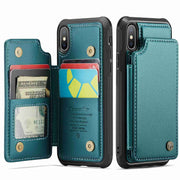 For iPhone XS Max CaseMe C22 Card Slots Holder RFID Anti-theft Phone Case(Blue Green)
