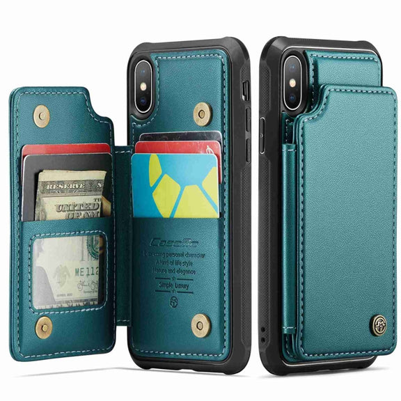 For iPhone XS Max CaseMe C22 Card Slots Holder RFID Anti-theft Phone Case(Blue Green)