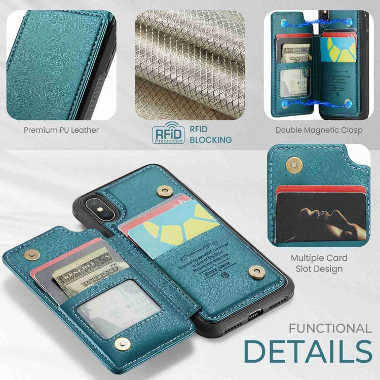 For iPhone XS Max CaseMe C22 Card Slots Holder RFID Anti-theft Phone Case(Blue Green)