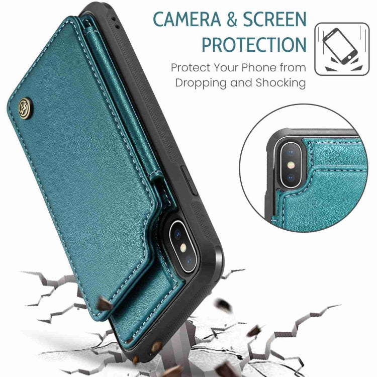 For iPhone XS Max CaseMe C22 Card Slots Holder RFID Anti-theft Phone Case(Blue Green)