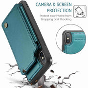 For iPhone XS Max CaseMe C22 Card Slots Holder RFID Anti-theft Phone Case(Blue Green)