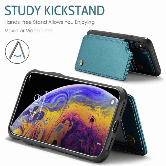 For iPhone XS Max CaseMe C22 Card Slots Holder RFID Anti-theft Phone Case(Blue Green)