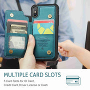 For iPhone XS Max CaseMe C22 Card Slots Holder RFID Anti-theft Phone Case(Blue Green)