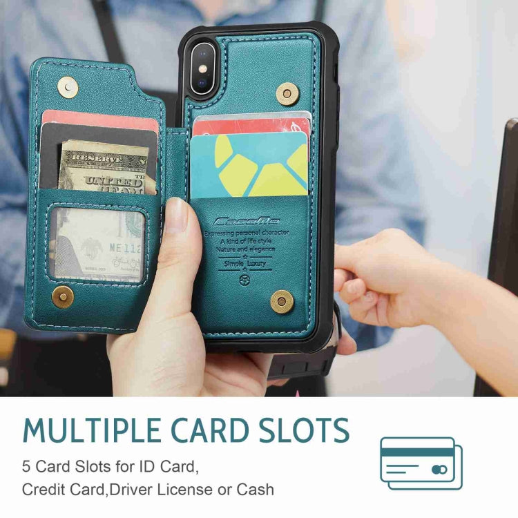 For iPhone XS Max CaseMe C22 Card Slots Holder RFID Anti-theft Phone Case(Blue Green)