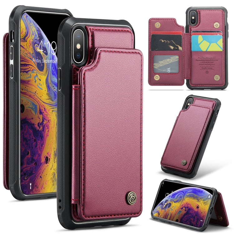 For iPhone XS Max CaseMe C22 Card Slots Holder RFID Anti-theft Phone Case(Wine Red)