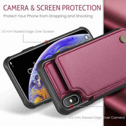 For iPhone XS Max CaseMe C22 Card Slots Holder RFID Anti-theft Phone Case(Wine Red)
